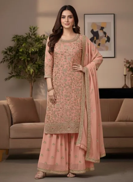 Embroidered Georgette Sharara Suit Set - Shopemart 1