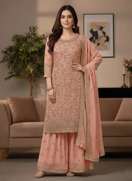 Embroidered Georgette Sharara Suit Set - Shopemart 1