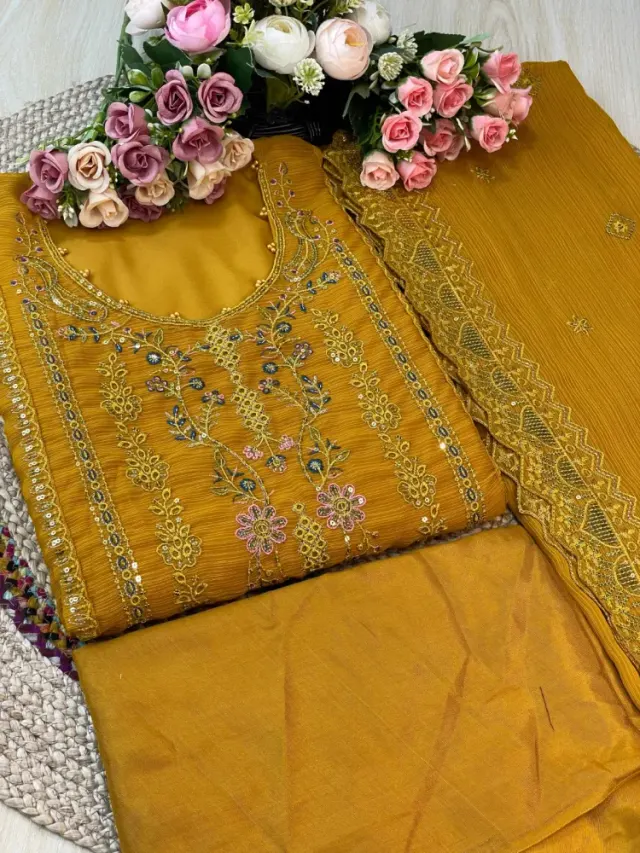 Premium Embroidered Shiffon Georgette 4-Piece For Women - Shopemart 1
