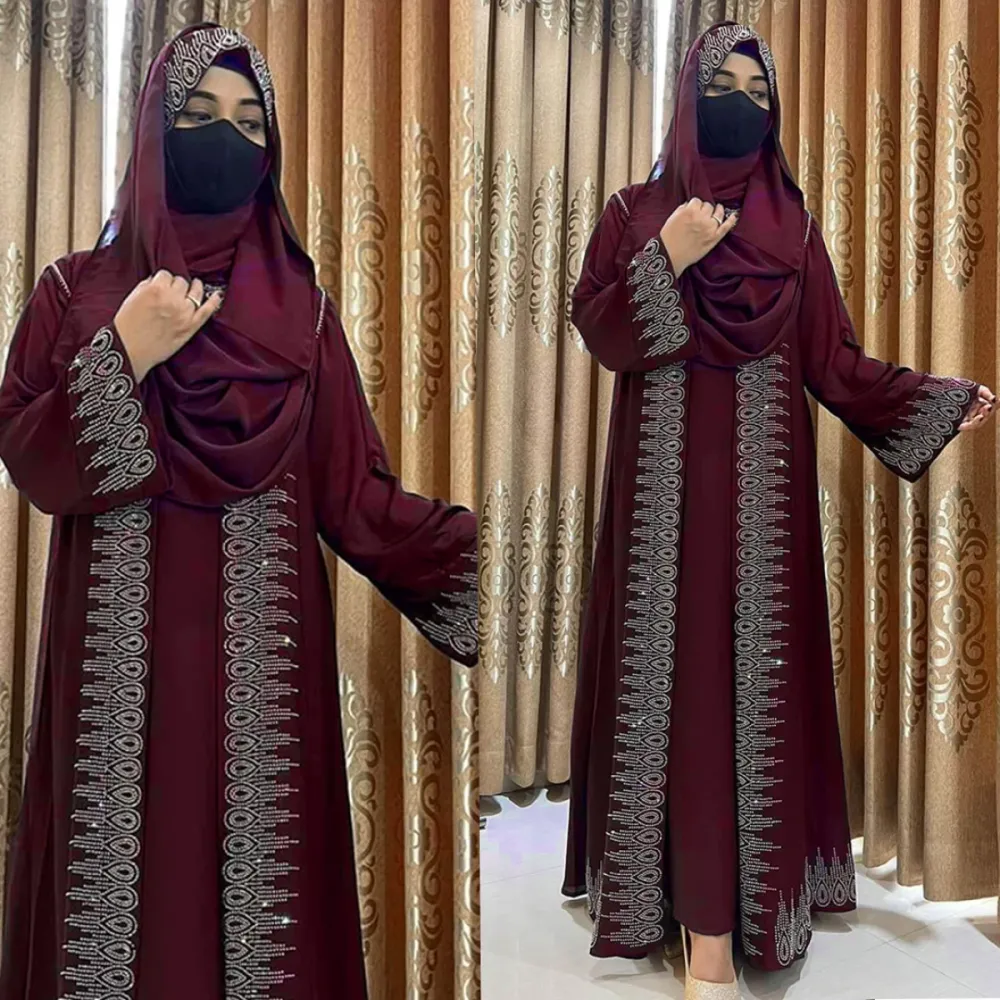Maroon Stone Work with Niqab Irani Abaya Borka