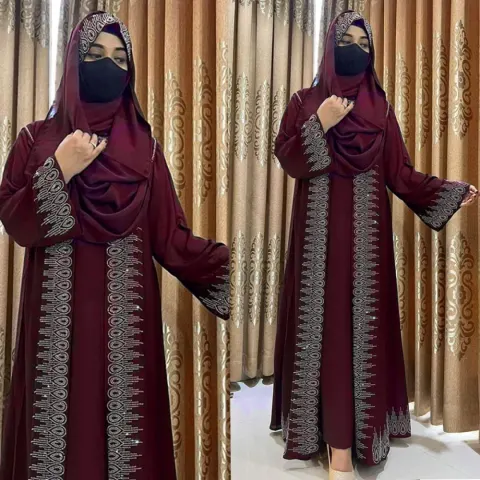 Maroon Stone Work with Niqab Irani Abaya Borka