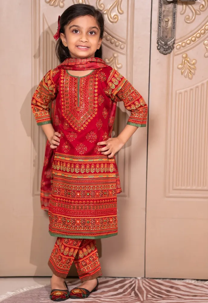 Baby Girl 3-Piece Salwar Kameez Set with Dupatta - Shopemart