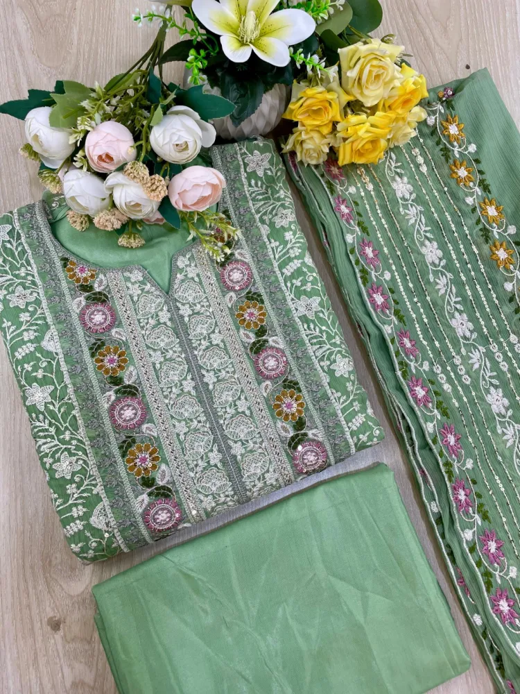 Premium Embroidered Shiffon Georgette 4-Piece For Women - Shopemart 1