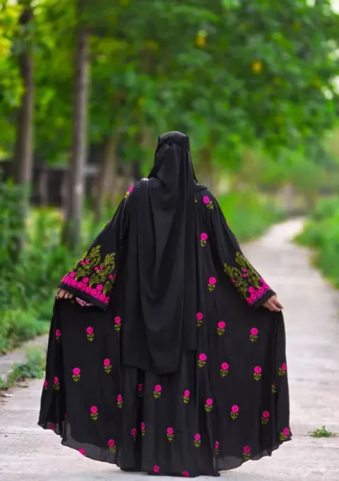 Black Butterfly Abaya with Embroidered Sleeves