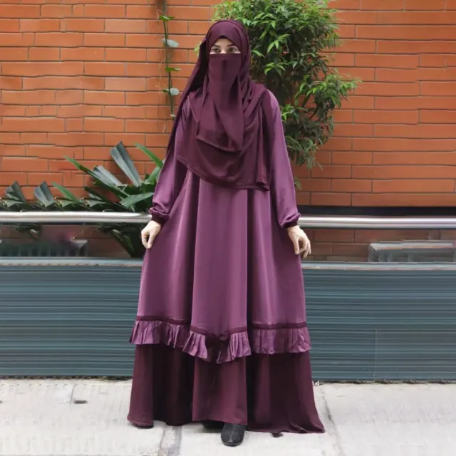 Plum Ruffle Hem Irani Abaya Borka