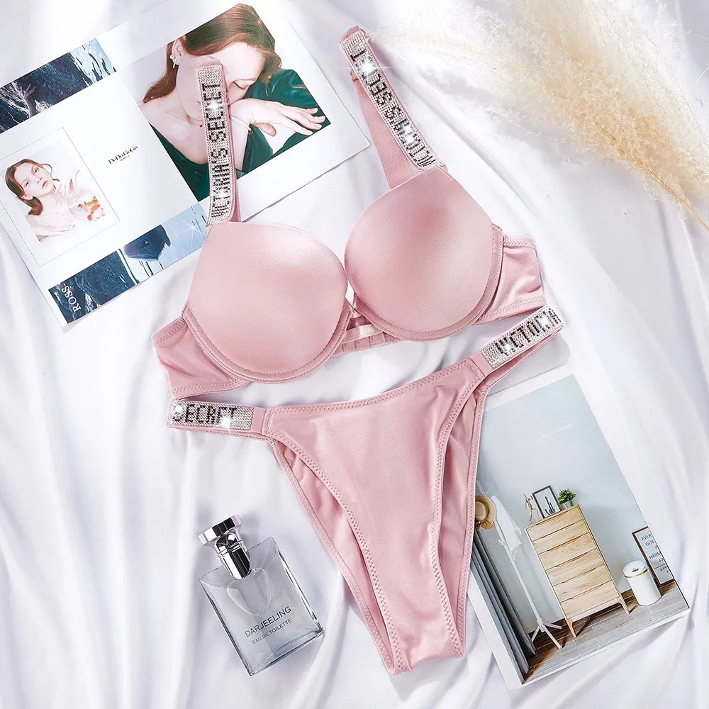Victoria Secret Style Premium Rhinestone Bra & Panty Set - Shopemart 1