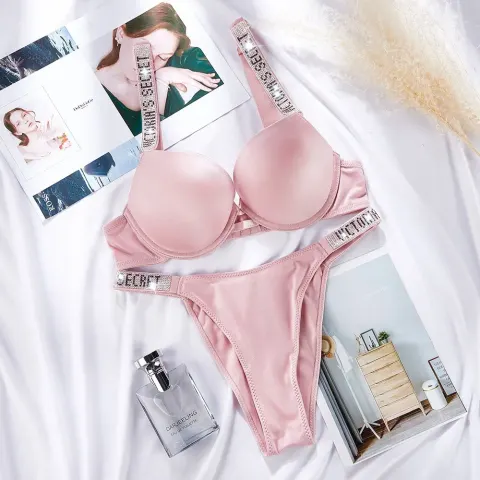 Victoria Secret Style Premium Rhinestone Bra & Panty Set - Shopemart 1