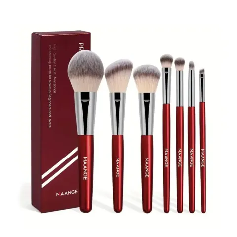 MMAANGE 7pcs Professional Face & Eye Makeup Brush Set with Box - Red — Maange