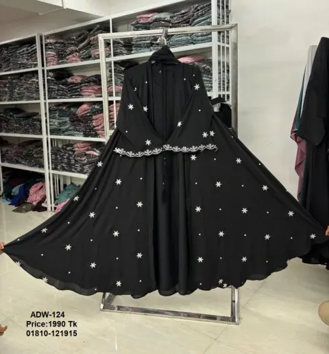 Black Stone Work Umbrella Abaya