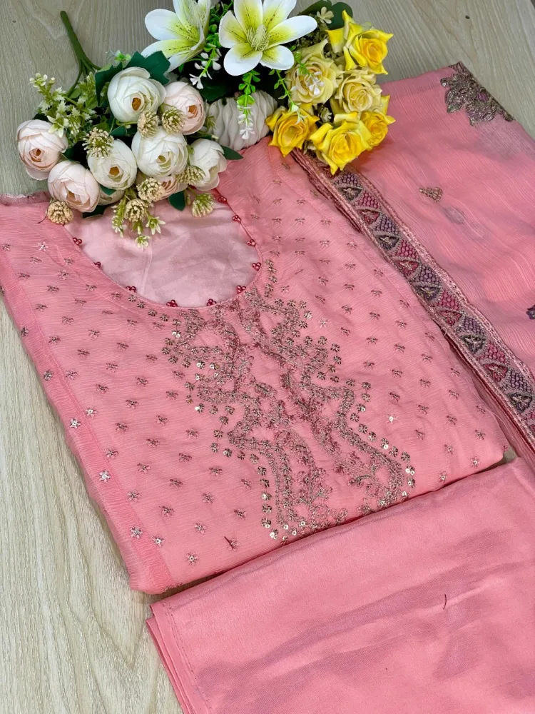 Premium Embroidered Shiffon Georgette 4-Piece For Women - Shopemart 1