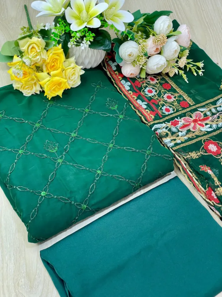 Emerald Green Embroidered Georgette Semi-Stitched Salwar Suit