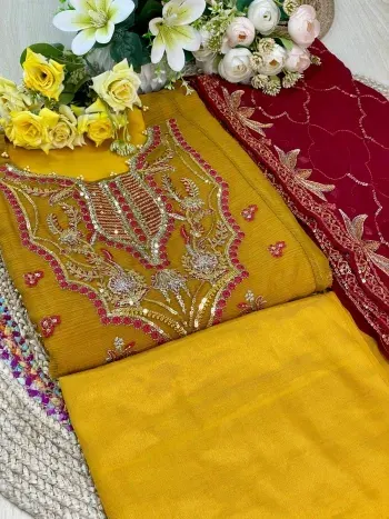 Premium Embroidered Shiffon Georgette 4-Piece For Women - Shopemart 1