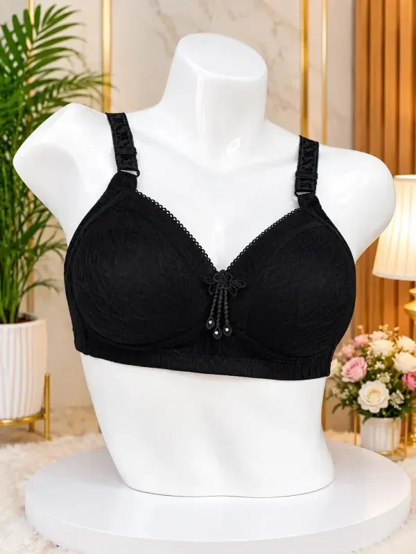 Black Front Closure Full Coverage Wide Strap Comfort Bra