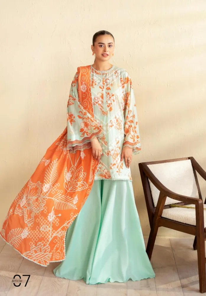 Gulljee Kroma Embroidered Digital Printed Lawn - Shopemart 1