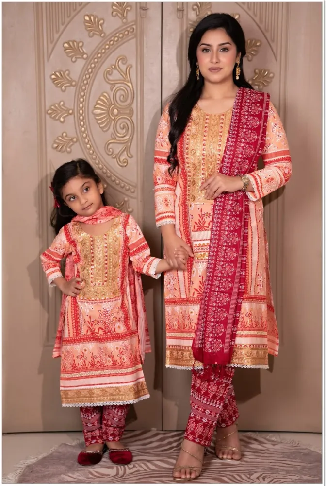 Mom & Daughter Matching Premium Cotton Three Piece Set - Shopemart