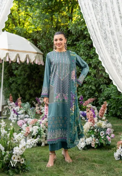 Gulljee Royal Legacy Embroidered Digital Printed Lawn - Shopemart 1