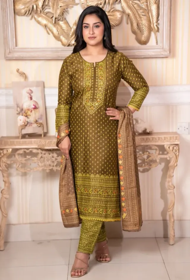 Noor Elegance Cotton Three Piece Set - Shopemart