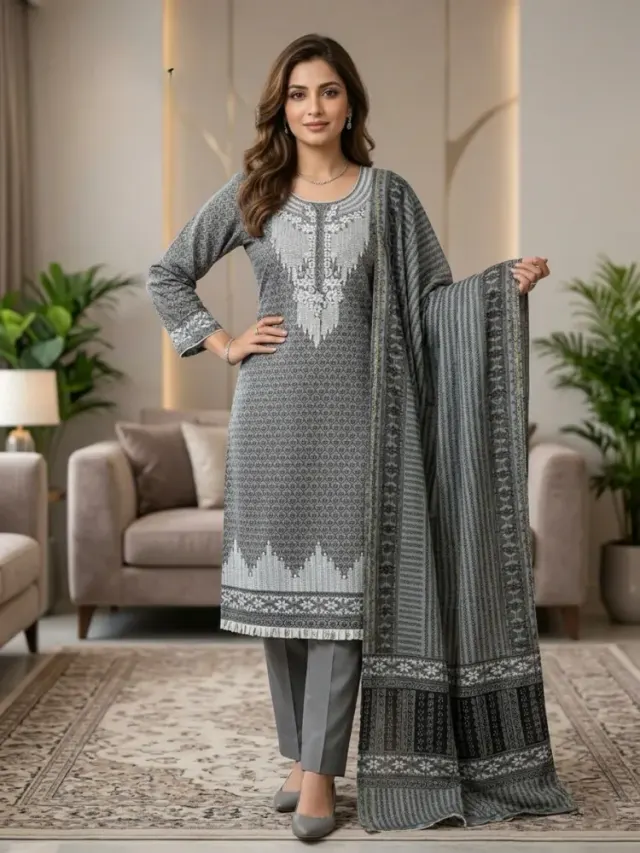 Grey Soft Cotton Digital Print Embroidered & Sequin Work 3-Piece Salwar Kameez
