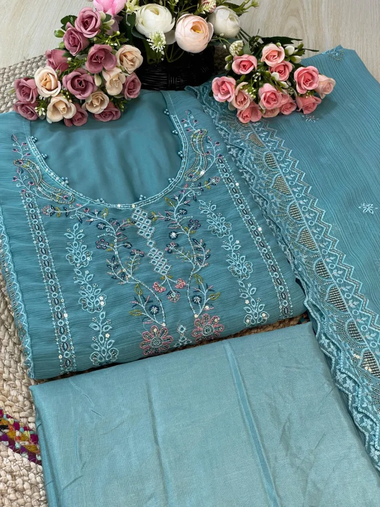Premium Embroidered Shiffon Georgette 4-Piece For Women - Shopemart 1