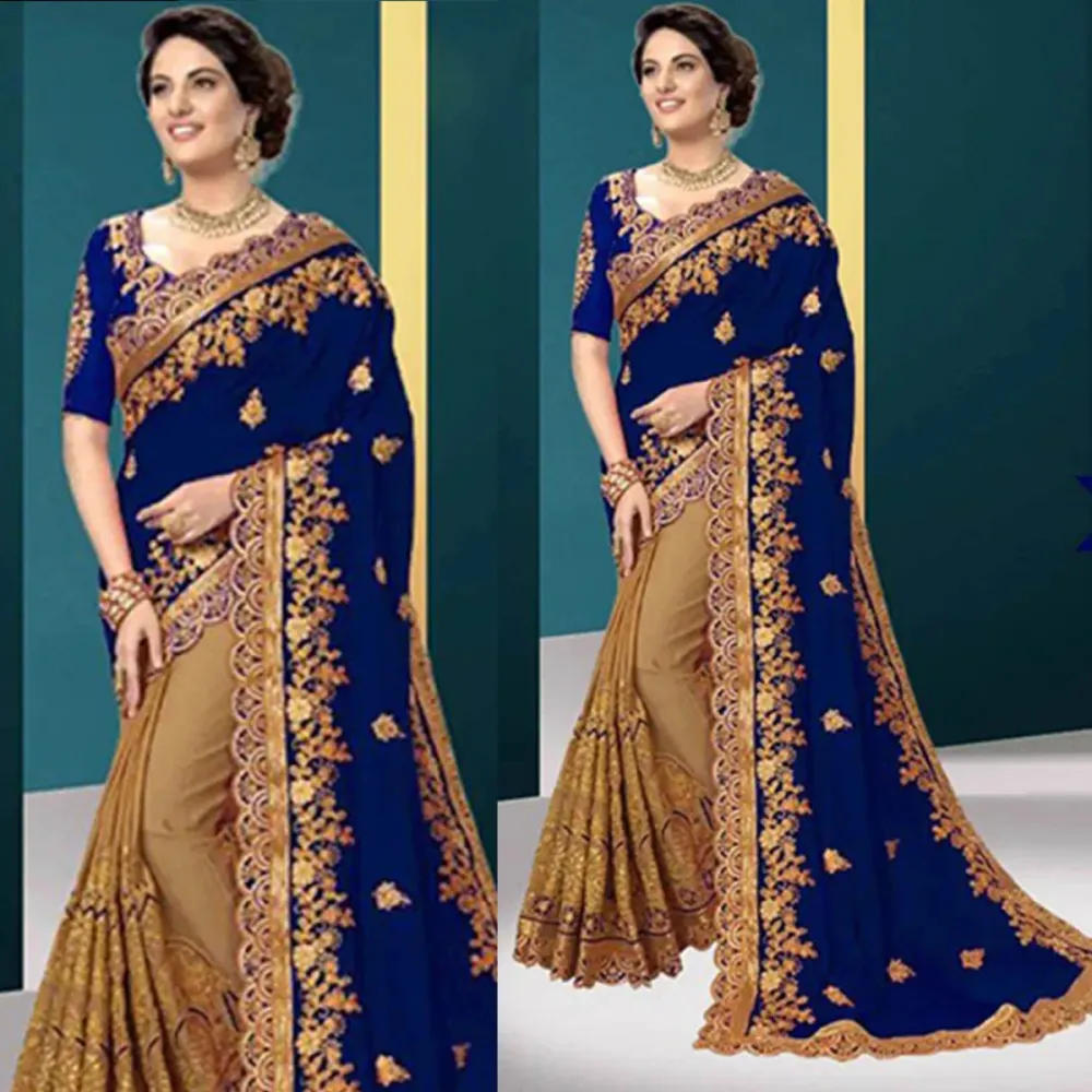 Georgette Embroidered Saree for Women S-4019-Bl
