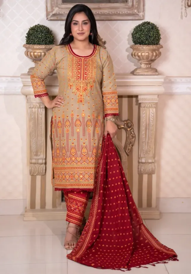 Noor Elegance Cotton Three Piece Set - Shopemart