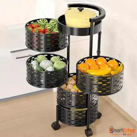5 Tier Round Rotating Fruit and Vegetable Basket Rack