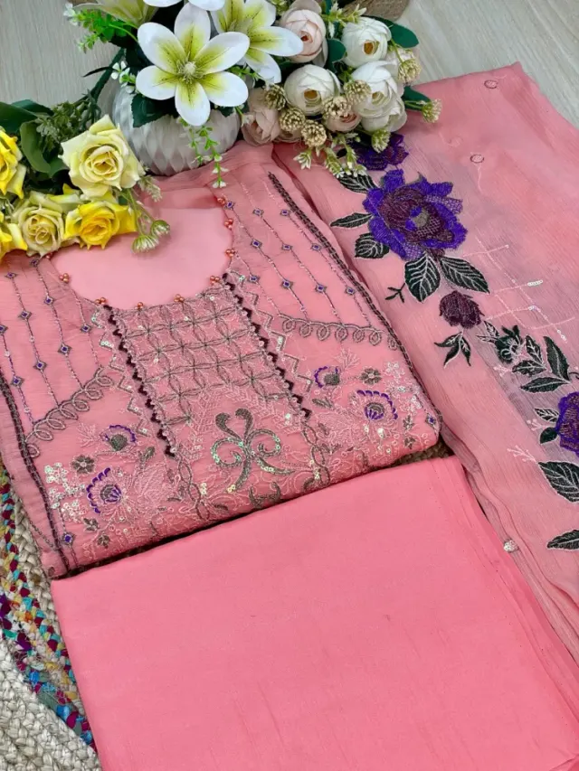 Premium Embroidered Shiffon Georgette 4-Piece For Women - Shopemart 1