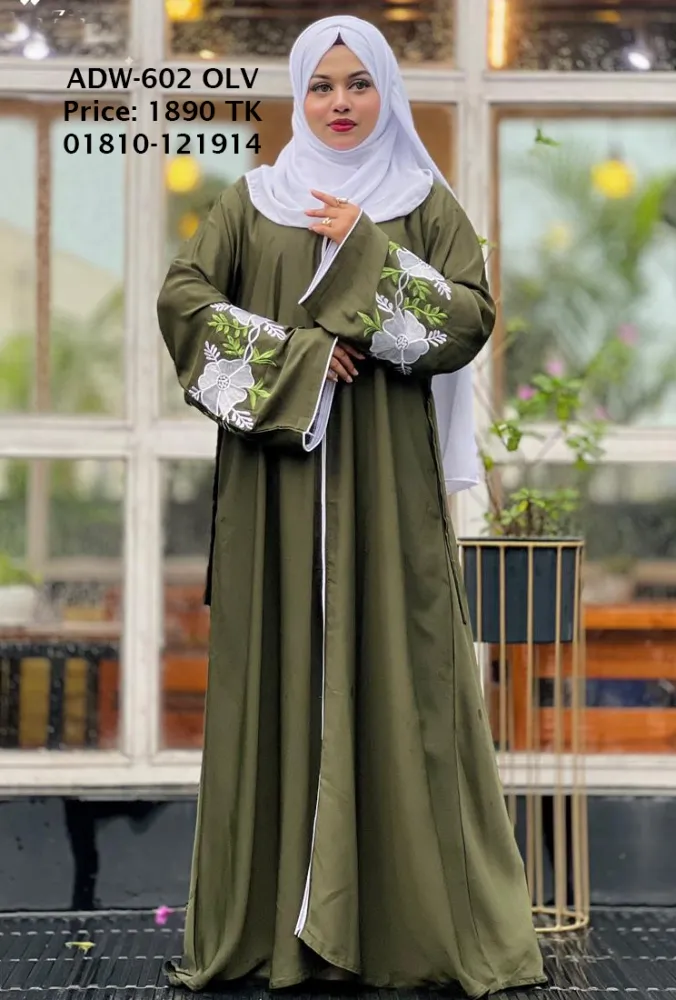 Premium Dubai Cherry Fabric Embroidered Single Layer Abaya with Matching Hijab - Shopemart