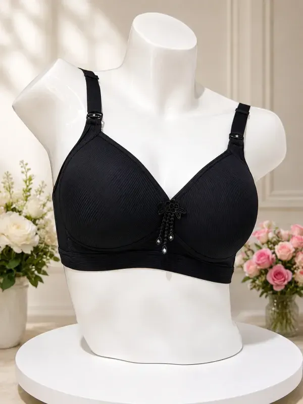 Black Front Closure Full Coverage Wide Strap Comfort Bra