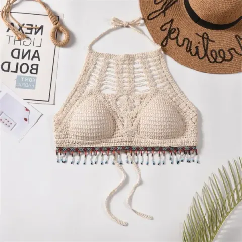 Brown Premium Quality Jute Bra – Handmade Crochet Halter Bralette for Women
