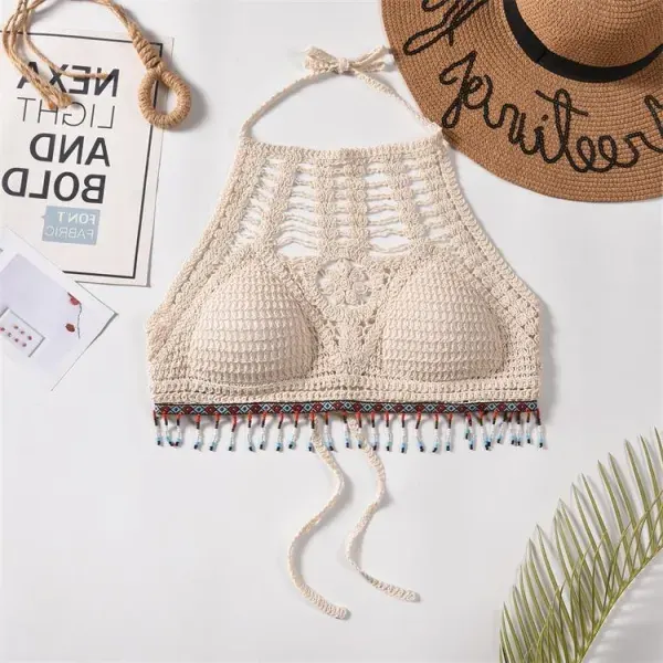 Brown Premium Quality Jute Bra – Handmade Crochet Halter Bralette for Women