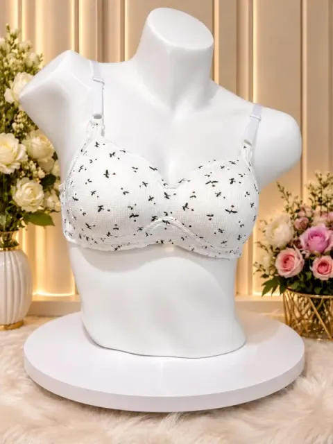 White Premium Floral Wireless Padded Bra | Soft Comfort Everyday Bra
