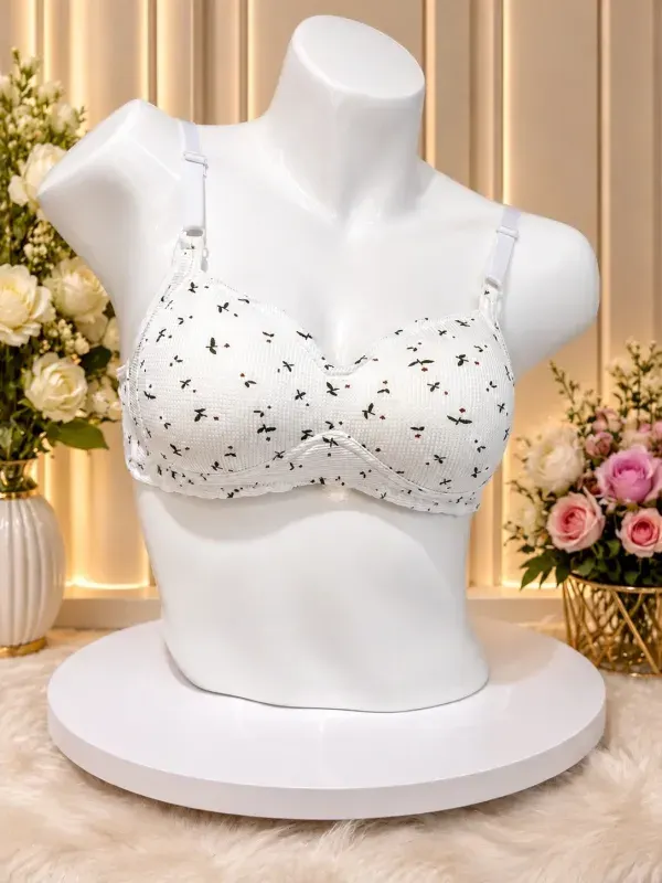 White Premium Floral Wireless Padded Bra | Soft Comfort Everyday Bra