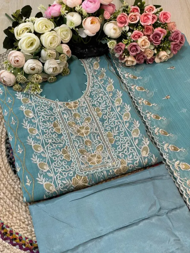 Premium Embroidered Shiffon Georgette 4-Piece For Women - Shopemart 1