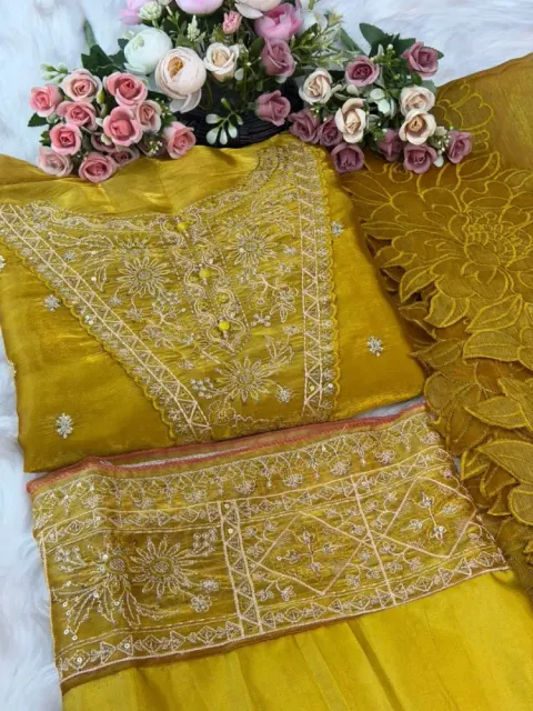 Mustard Yellow Embroidered Georgette Unstitched Salwar Suit
