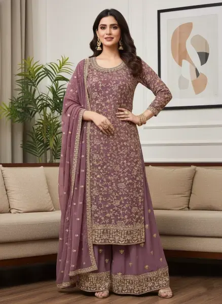 Embroidered Georgette Sharara Suit Set - Shopemart 1