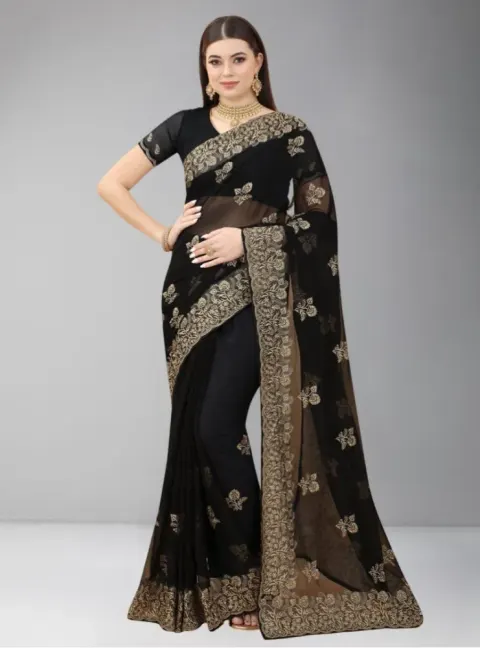 Luxury Designer Saree with Embroidery & Golden Zari Work - Shopemart 1