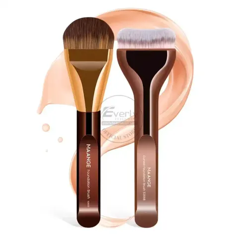 MAANGE 2pcs Professional Foundation Brush Set - Foundation & Curved Brush — Maange