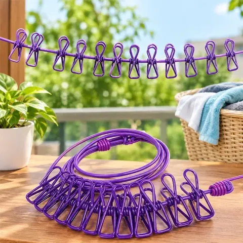 Portable Elastic Clothesline with 12 Clips