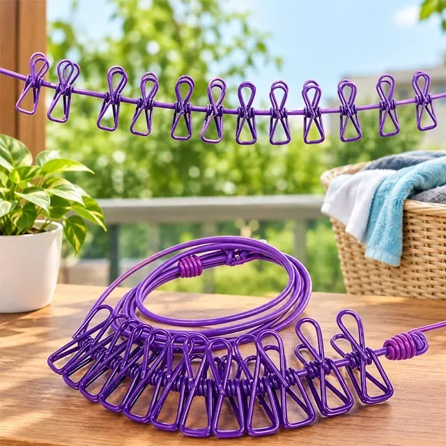 Portable Elastic Clothesline with 12 Clips
