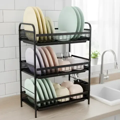 3 Layer Iron Drain Dish Rack