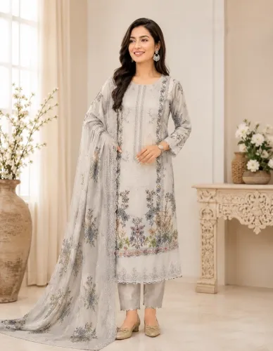Premium Soft Cotton Digital Print, Embroidered & Sequin Work 3-Piece Salwar Kameez - Shopemart
