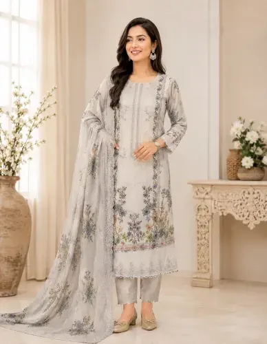 Premium Soft Cotton Digital Print, Embroidered & Sequin Work 3-Piece Salwar Kameez - Shopemart