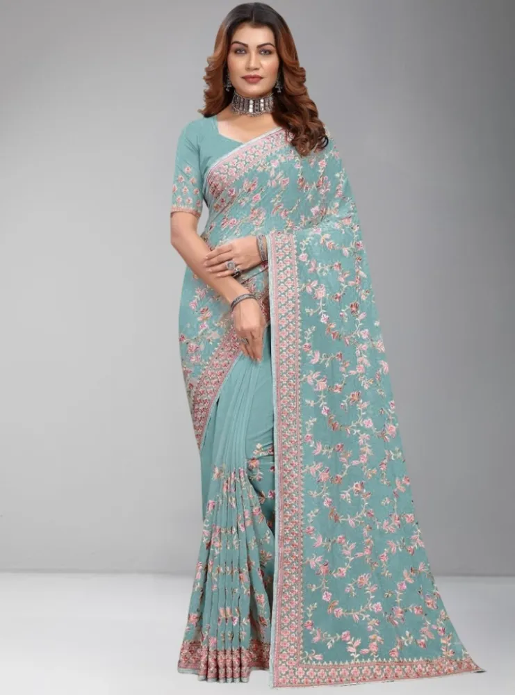 Luxury Designer Saree with Embroidery & Multi-Thread Work - Shopemart 1