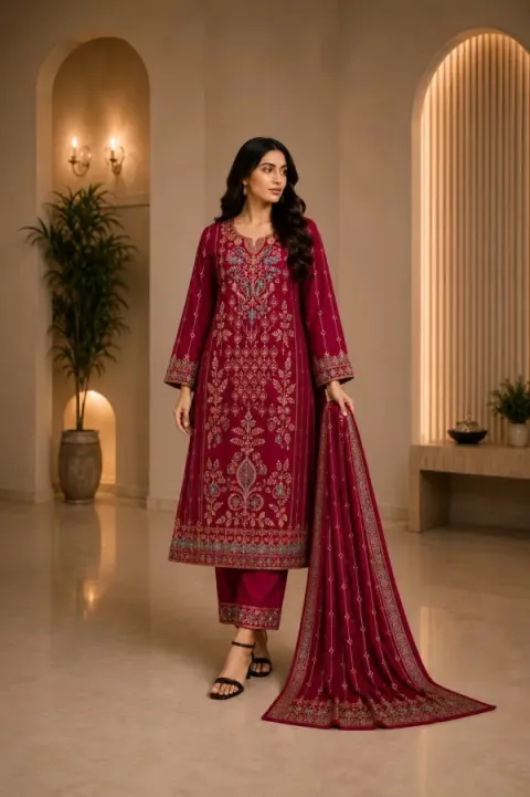 Dragon Embroidered Star Georgette 4-Piece Dress for Women