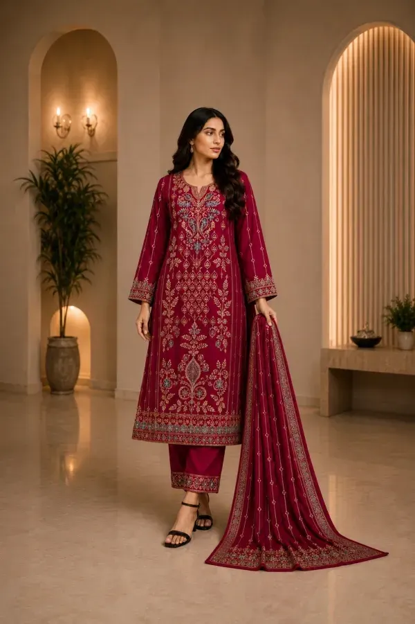 Dragon Embroidered Star Georgette 4-Piece Dress for Women