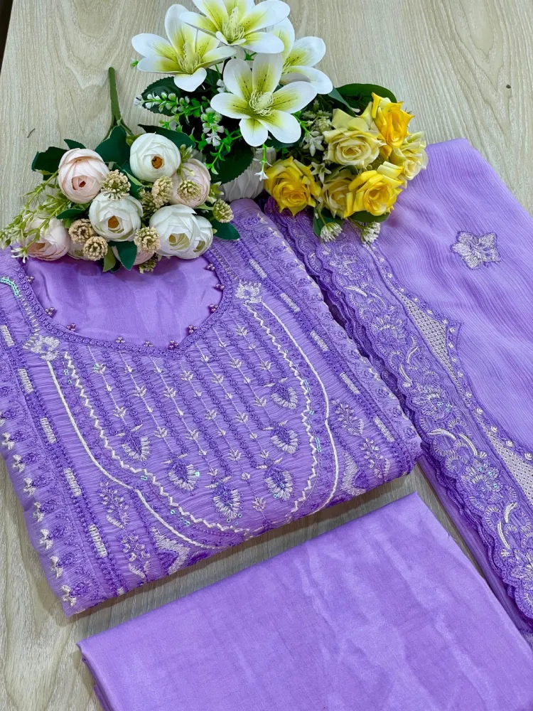 Premium Embroidered Shiffon Georgette 4-Piece For Women - Shopemart 1