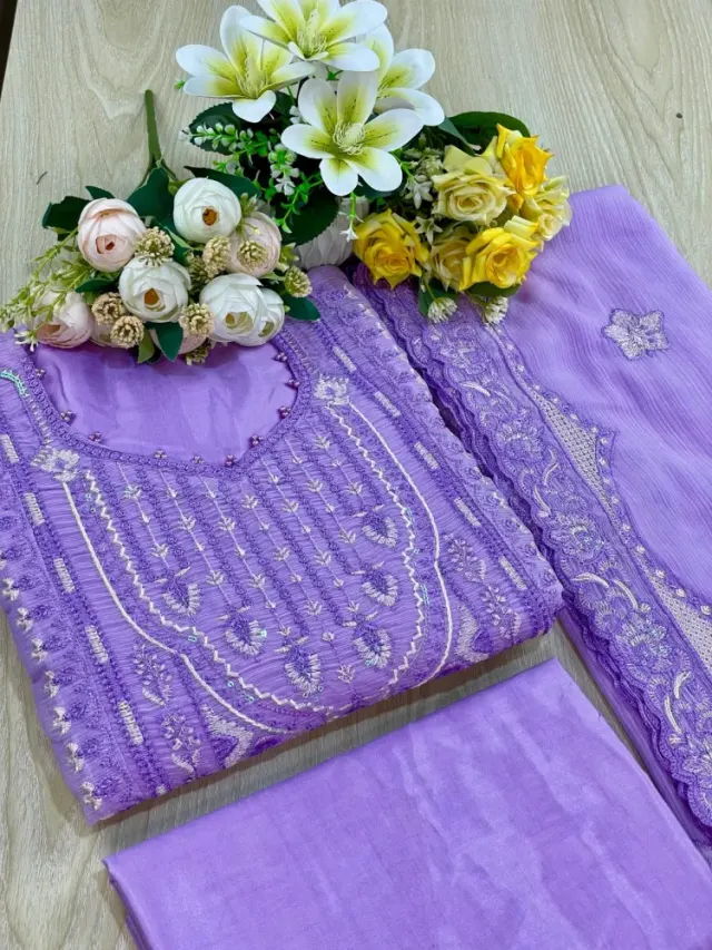 Premium Embroidered Shiffon Georgette 4-Piece For Women - Shopemart 1