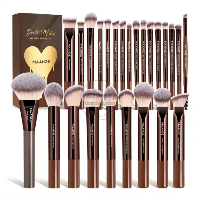 MAANGE Perfect Match Professional 25pcs Makeup Brush Set with Box - Brown — Maange