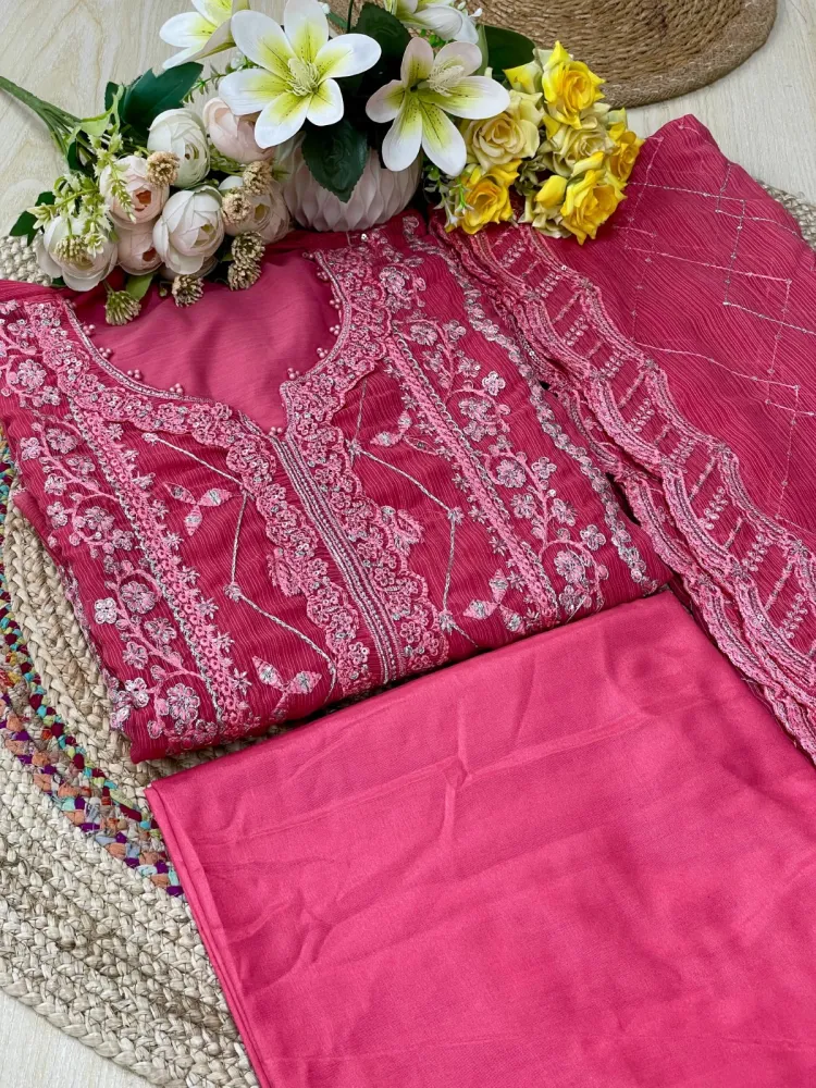Premium Embroidered Shiffon Georgette 4-Piece For Women - Shopemart 1